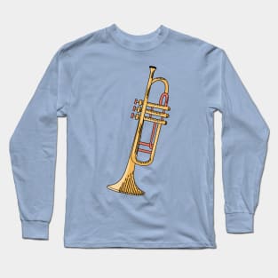 Trumpet Hand Drawn Line Art Musical Instrument Long Sleeve T-Shirt